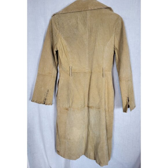 Vintage Western Leather Suede Jacket Duster Coat Sz M Fitted Brown/Tan Fall - Picture 2 of 9